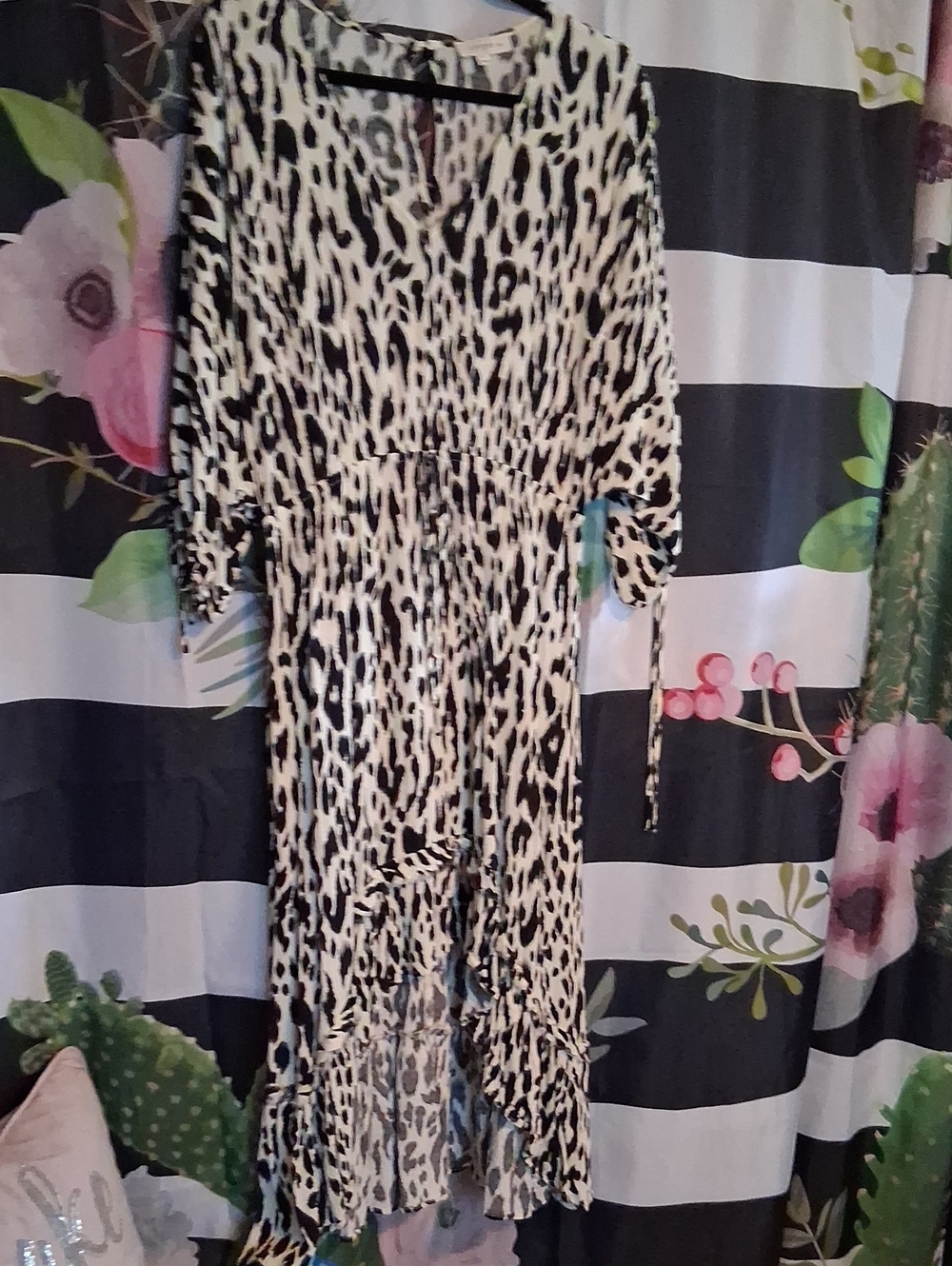Umgee Black and White High-Low Animal Print Dress
